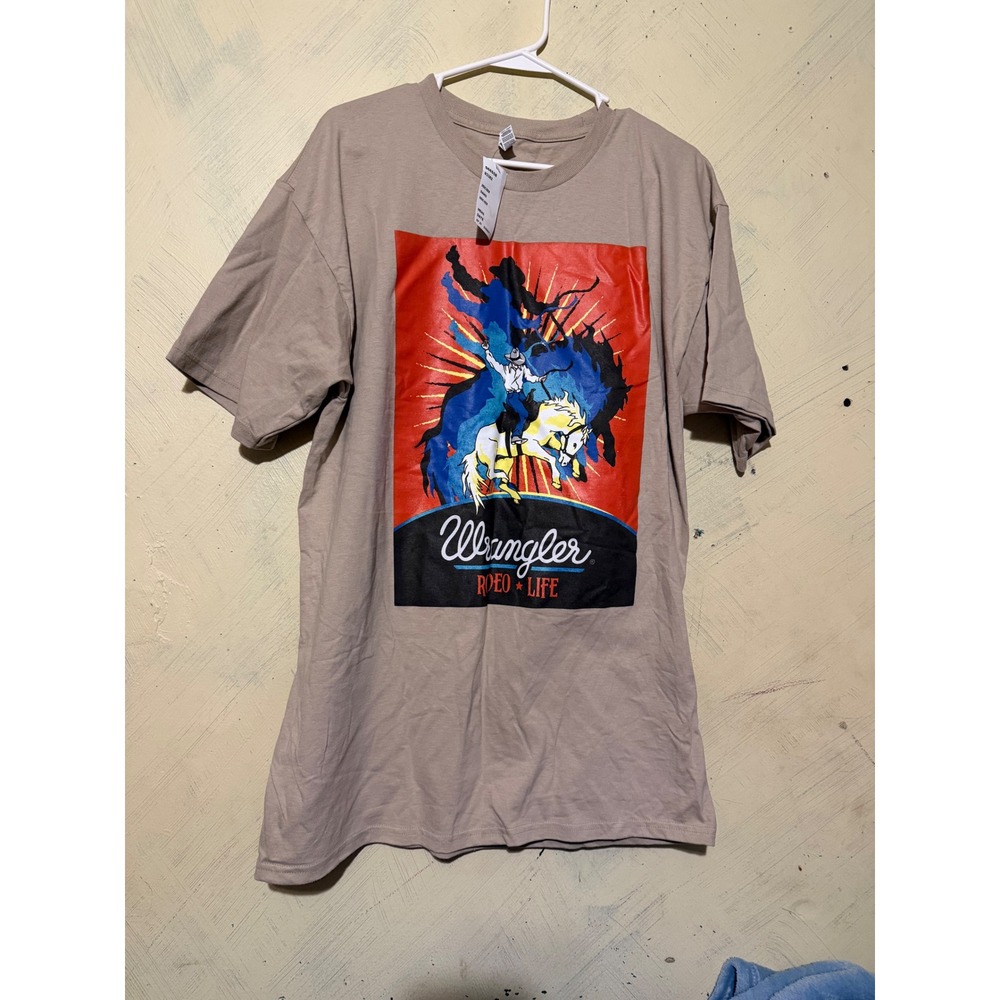 Wrangler Rodeo Life Bronc Rider Graphic T-Shirt Mens Large Sand Alstyle Cotton